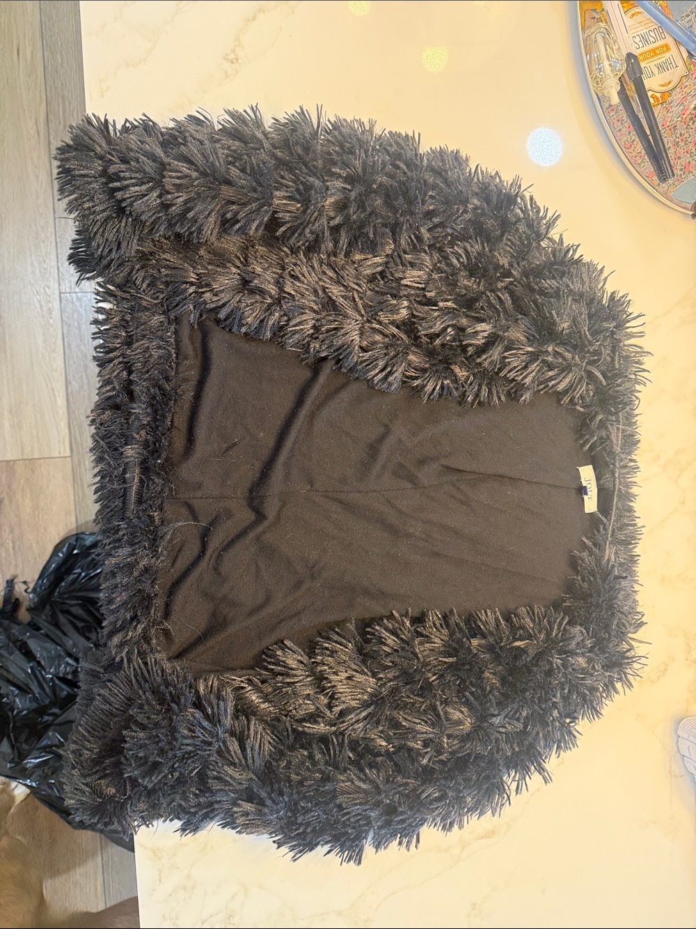 Jolt Black Faux-Fur Trim Open Front Coatigan